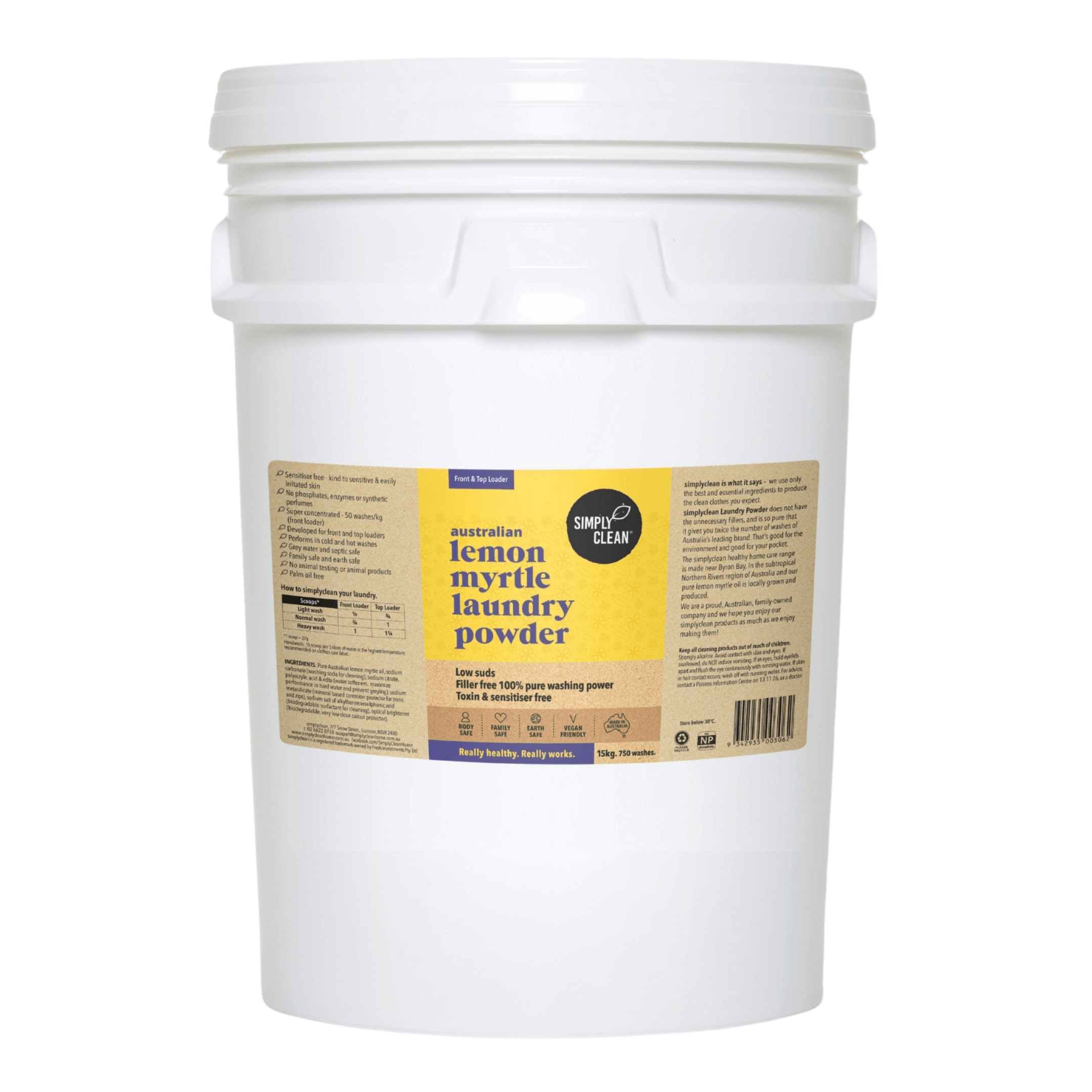 Lemon Myrtle Laundry Powder - 15kg Bulk BOX  = 750 washes