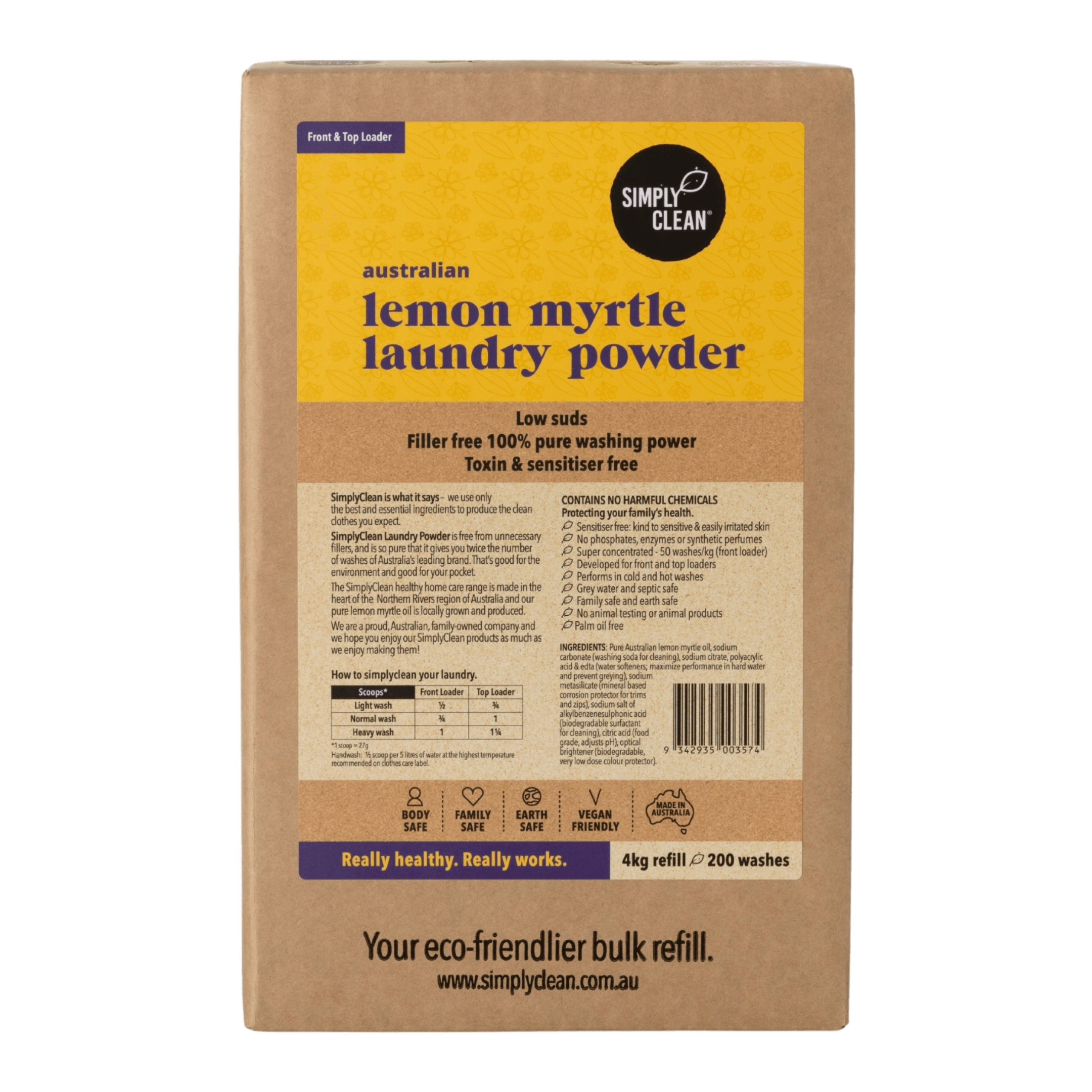 Lemon Myrtle Laundry Powder - 15kg Bulk PAIL = 750 washes.