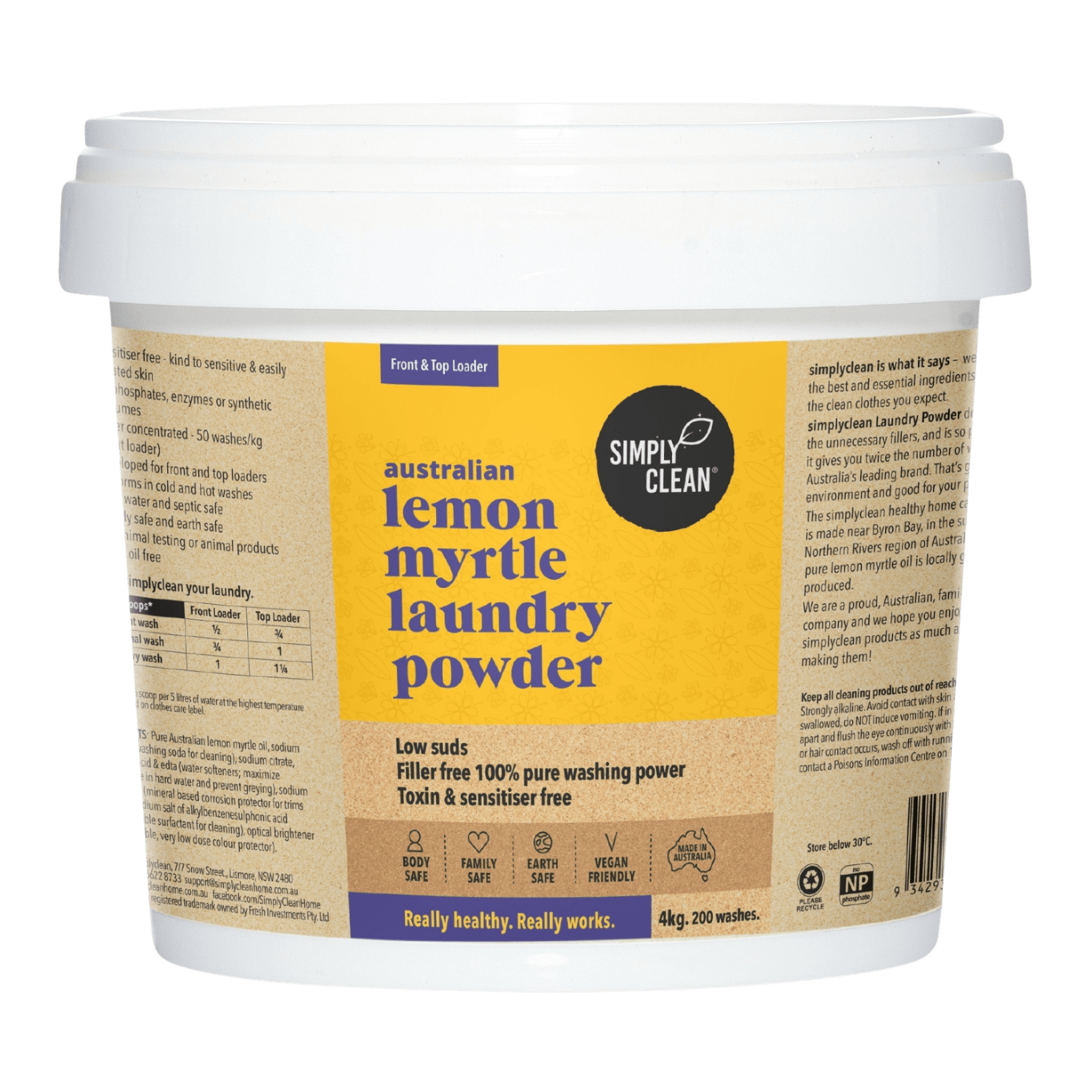 Lemon Myrtle Laundry Powder - 15kg Bulk PAIL = 750 washes.