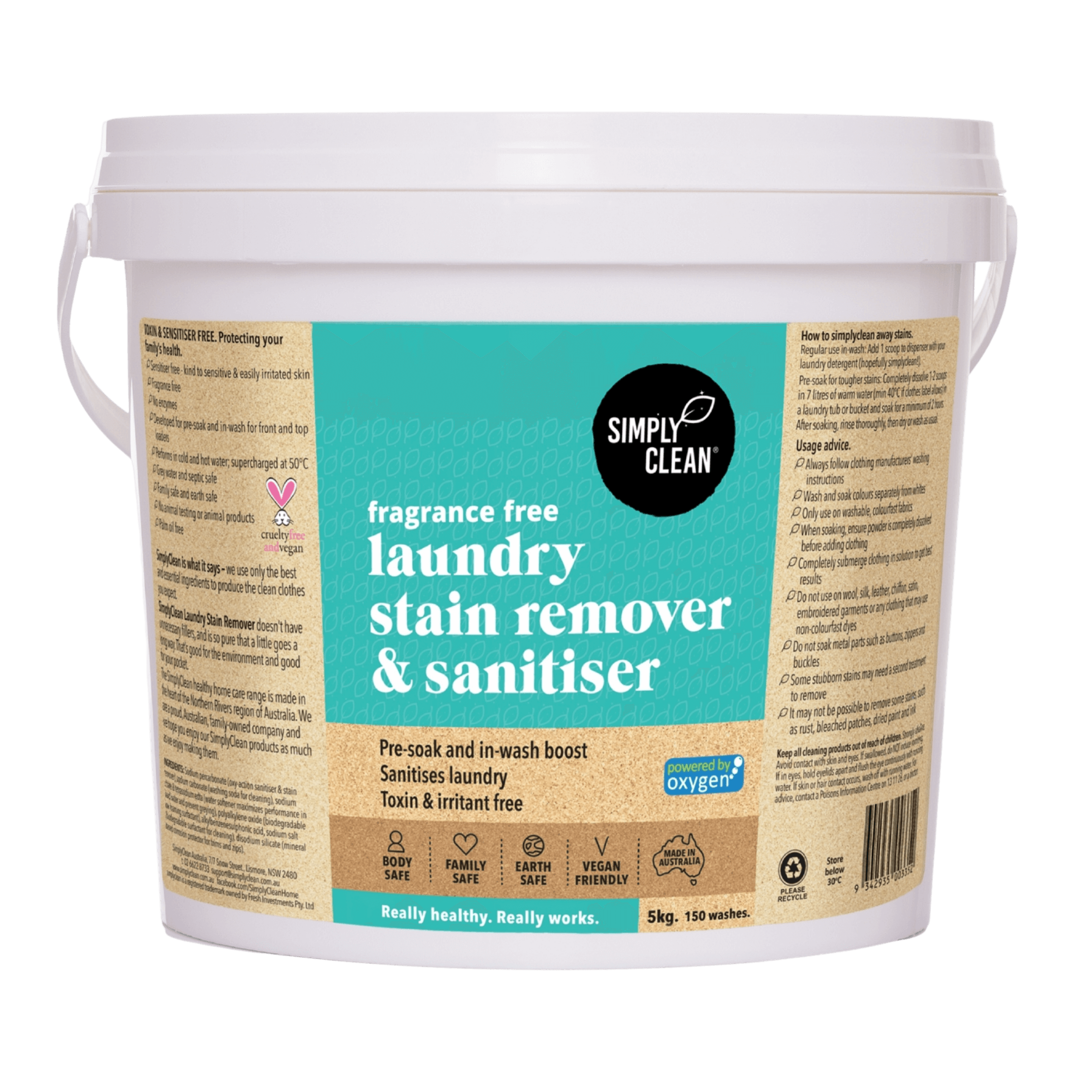 Fragrance Free Laundry Stain Remover & Sanitiser - 1kg.