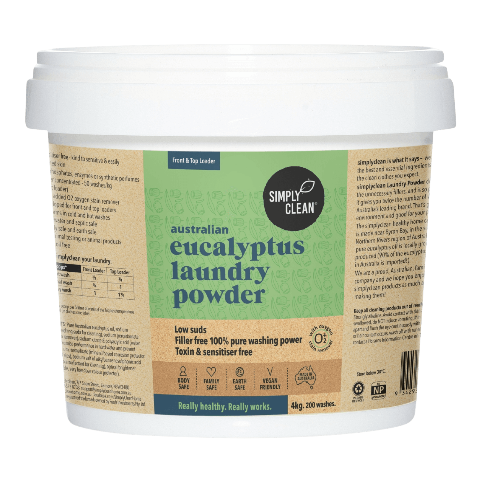 Eucalyptus Laundry Powder - 15kg Bulk PAIL = 750 washes